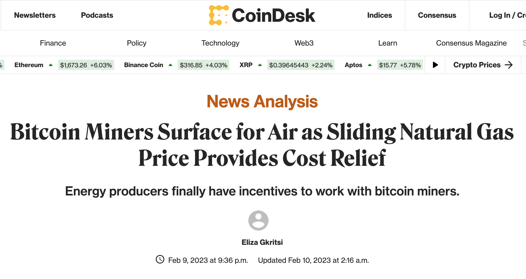 Bitcoin Miners Surface for Air as Sliding Natural Gas Price Provides Cost Relief